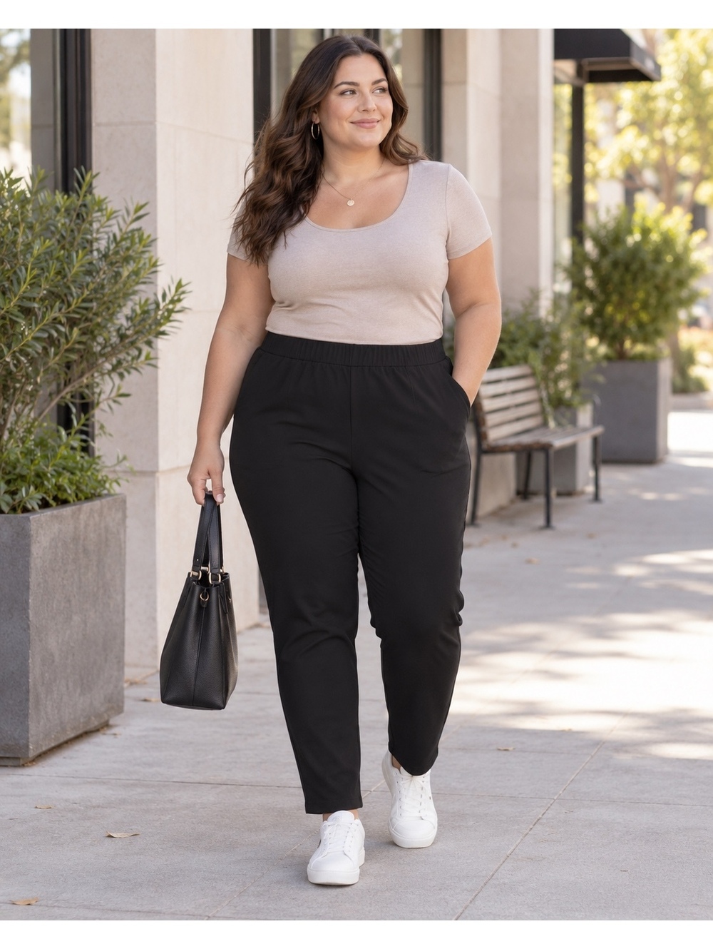 Woman Within Black Petite 1X Cotton Spandex Pants
